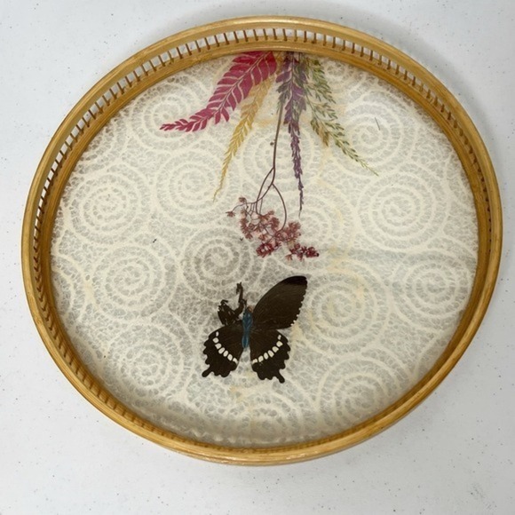 Vintage MCM Pressed Butterfly Bamboo Tray &‎ Coaster Set 6 Pieces - Picture 8 of 13
